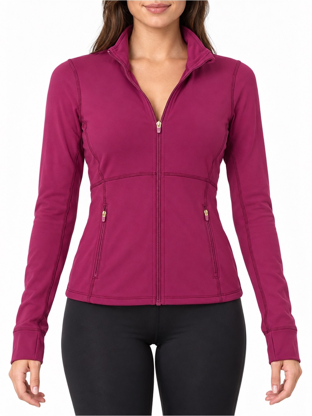 Aritzia Golden Womens Small Full Zip Athletic Jacket Berry Pink Zip Pockets